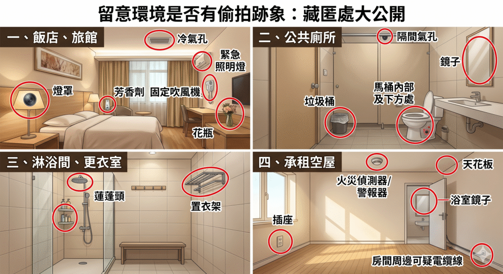 留意環境是否有偷拍跡象：藏匿處大公開
